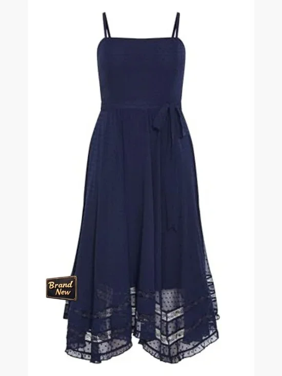 Plus Size Cocktail Dress with Lace Trim Adjustable Straps Midi Length - Picture 4 of 6